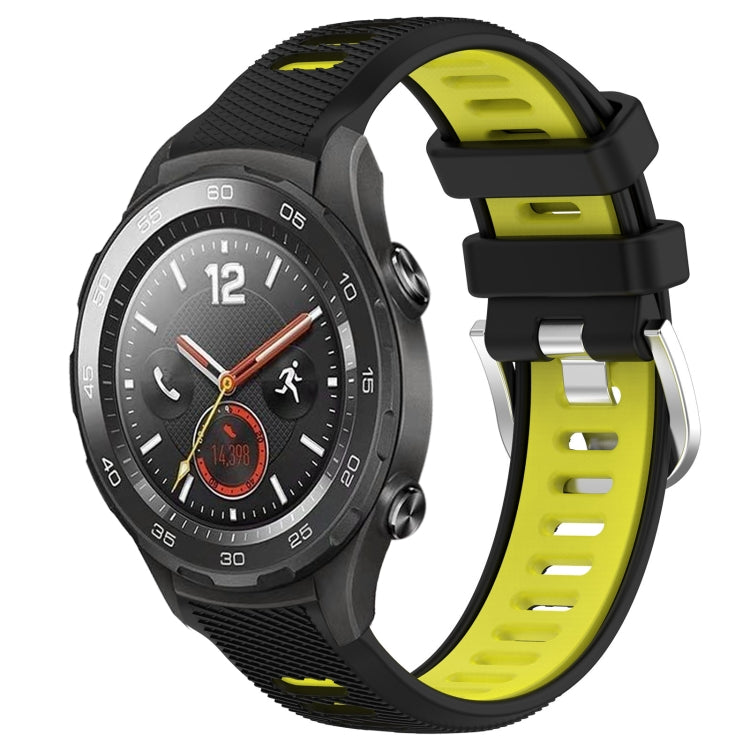 For Huawei Watch 2 20mm Sports Two-Color Steel Buckle Silicone Watch Band(Black+Lime Green) - Smart Wear by PMC Jewellery | Online Shopping South Africa | PMC Jewellery