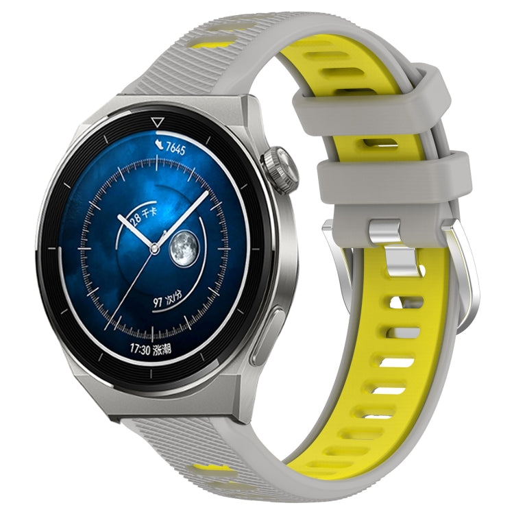 For Huawei Watch GT3 Pro 46mm 22mm Sports Two-Color Steel Buckle Silicone Watch Band(Grey+Yellow) - Smart Wear by PMC Jewellery | Online Shopping South Africa | PMC Jewellery