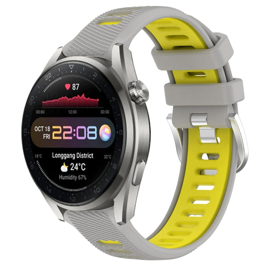 For Huawei Watch 3 Pro New 22mm Sports Two-Color Steel Buckle Silicone Watch Band(Grey+Yellow) - Smart Wear by PMC Jewellery | Online Shopping South Africa | PMC Jewellery