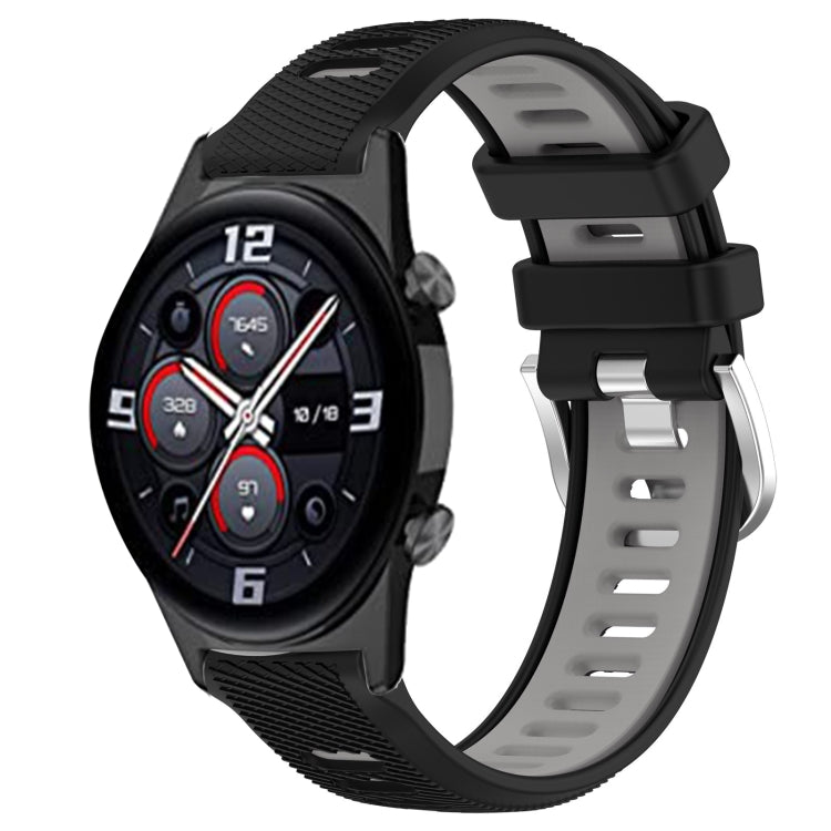 For Honor Watch GS 3i 22mm Sports Two-Color Steel Buckle Silicone Watch Band(Black+Grey) - Smart Wear by PMC Jewellery | Online Shopping South Africa | PMC Jewellery