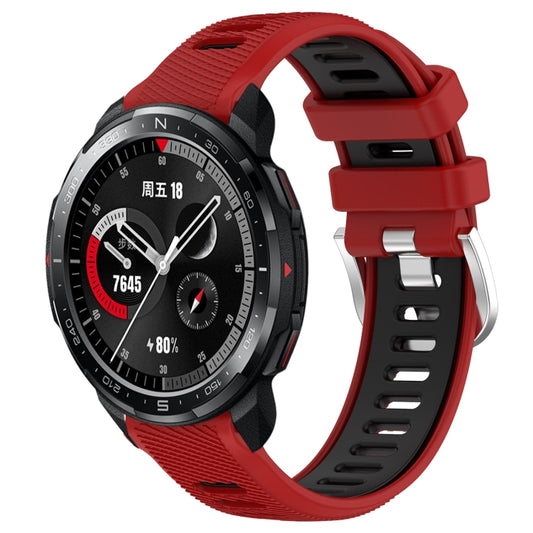 For Honor Watch GS Pro 22mm Sports Two-Color Steel Buckle Silicone Watch Band(Red+Black) - Smart Wear by PMC Jewellery | Online Shopping South Africa | PMC Jewellery