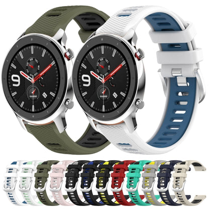 For Amazfit GTR 4 22mm Cross Texture Two Color Silicone Steel Buckle Watch Band(White+Teal) -  by PMC Jewellery | Online Shopping South Africa | PMC Jewellery