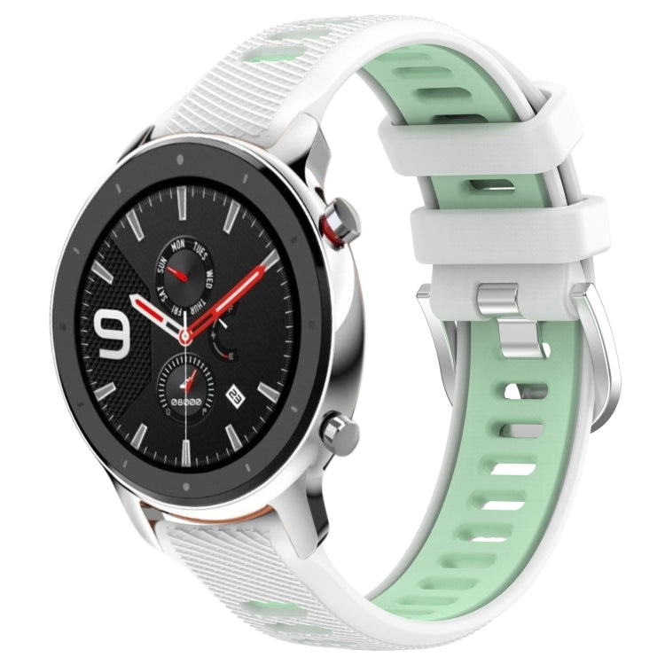 For Amazfit GTR 4 Pro 22mm Cross Texture Two Color Silicone Steel Buckle Watch Band(White+Teal) - Smart Wear by PMC Jewellery | Online Shopping South Africa | PMC Jewellery