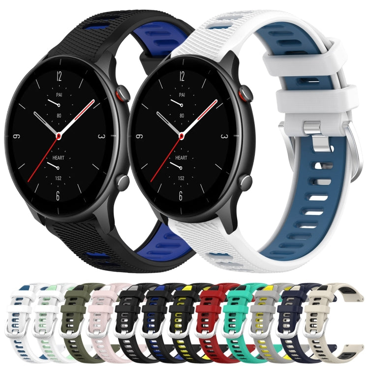 For Amazfit GTR 2e 22mm Cross Texture Two Color Silicone Steel Buckle Watch Band(White+Blue) - Smart Wear by PMC Jewellery | Online Shopping South Africa | PMC Jewellery