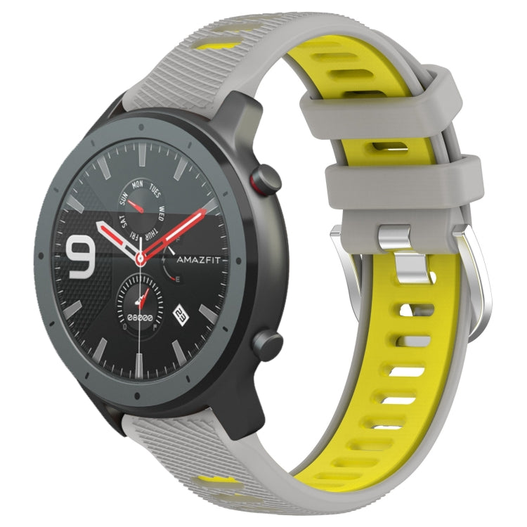 For Amazfit GTR 47mm 22mm Cross Texture Two Color Silicone Steel Buckle Watch Band(Grey+Yellow) -  by PMC Jewellery | Online Shopping South Africa | PMC Jewellery