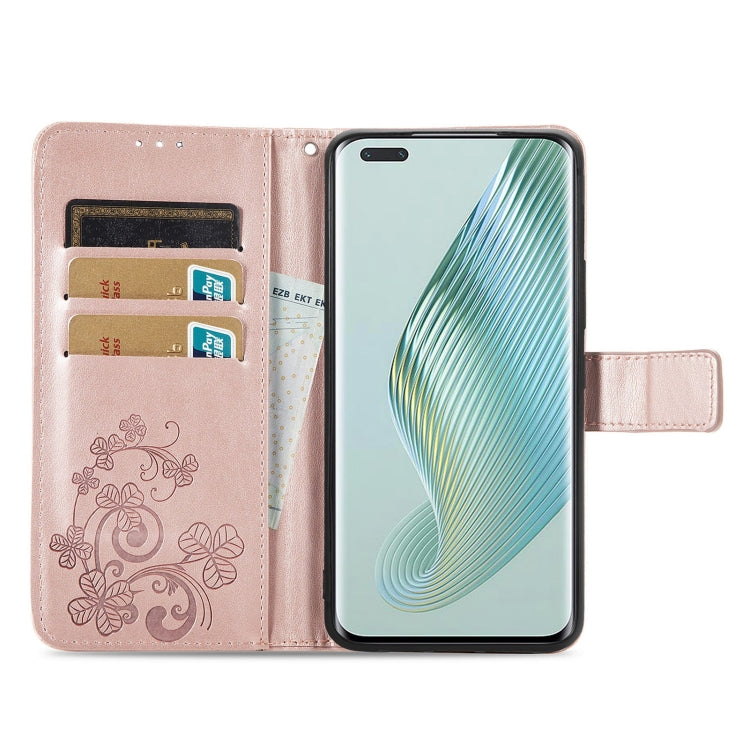 For Honor Magic5 Pro Four-leaf Clasp Embossed Buckle Leather Phone Case(Rose Gold) - Honor Cases by PMC Jewellery | Online Shopping South Africa | PMC Jewellery