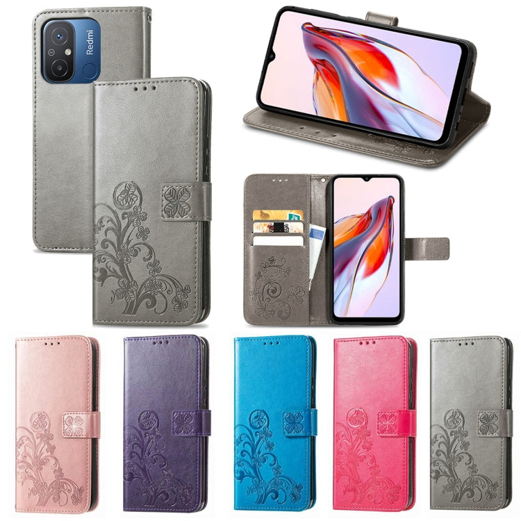 For Xiaomi Redmi 12C Four-leaf Clasp Embossed Buckle Leather Phone Case(Rose Gold) - free shipping - PMC TechLife - Order now!