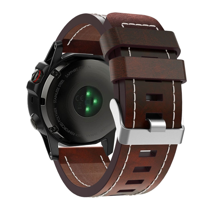 For Garmin Fenix 6X 26mm Sewing Leather Steel Buckle Watch Band(Red Brown) - Smart Wear by PMC Jewellery | Online Shopping South Africa | PMC Jewellery