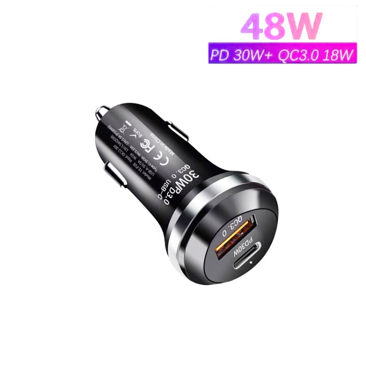 P28 USB-C PD30W + QC3.0 18W USB Dual Port Car Charger(Black) - Car Charger by PMC TechLife | Online Shopping South Africa | PMC TechLife
