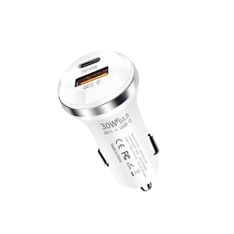 P28 USB-C PD30W + QC3.0 18W USB Dual Port Car Charger(White) - Car Charger by PMC TechLife | Online Shopping South Africa | PMC TechLife