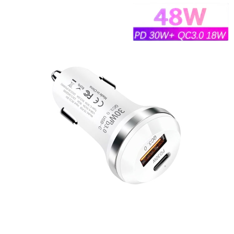P28 USB-C PD30W + QC3.0 18W USB Dual Port Car Charger(White) - Car Charger by PMC TechLife | Online Shopping South Africa | PMC TechLife