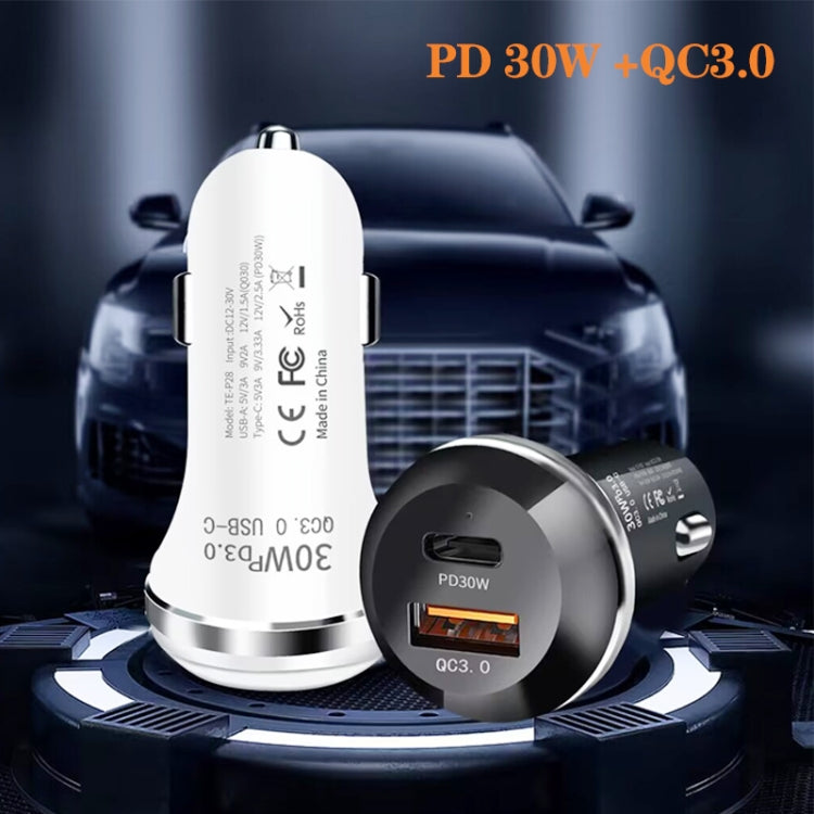 P28 USB-C PD30W + QC3.0 18W USB Dual Port Car Charger(White) - Car Charger by PMC TechLife | Online Shopping South Africa | PMC TechLife