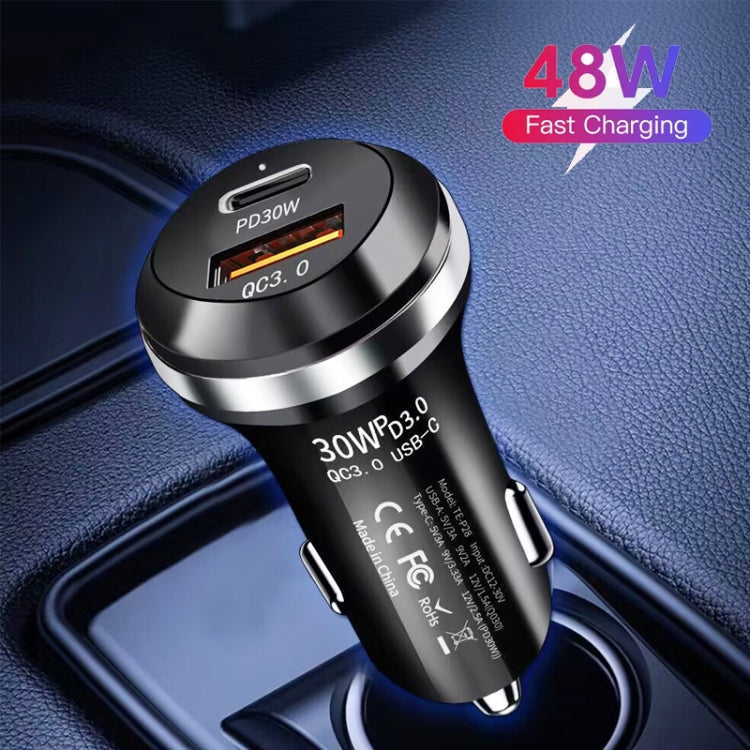 P28 USB-C PD30W + QC3.0 18W USB Dual Port Car Charger(Black) - Car Charger by PMC TechLife | Online Shopping South Africa | PMC TechLife