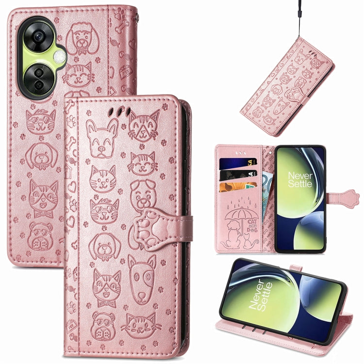 For OnePlus Nord CE 3 Lite Cat and Dog Embossed Leather Phone Case(Rose Gold) - free shipping - PMC TechLife - Order now!