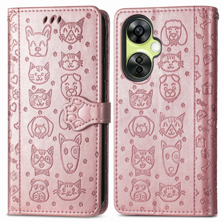 For OnePlus Nord CE 3 Lite Cat and Dog Embossed Leather Phone Case(Rose Gold) - free shipping - PMC TechLife - Order now!