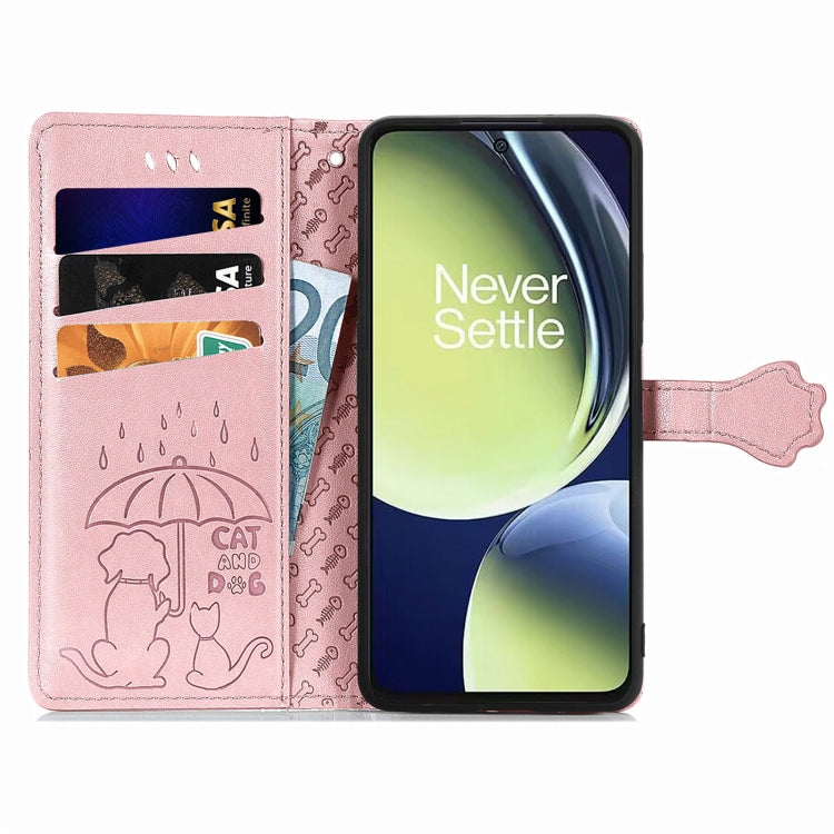 For OnePlus Nord CE 3 Lite Cat and Dog Embossed Leather Phone Case(Rose Gold) - free shipping - PMC TechLife - Order now!