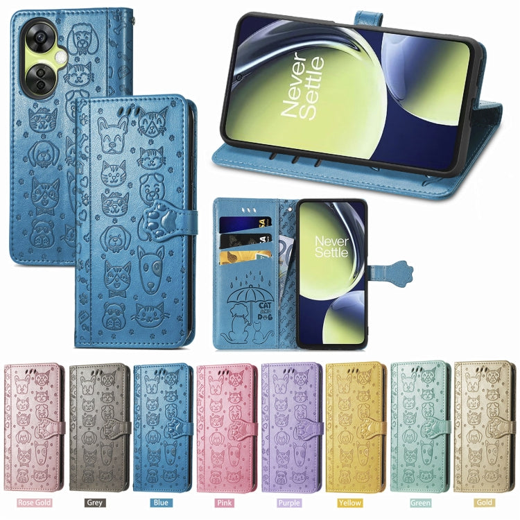 For OnePlus Nord CE 3 Lite Cat and Dog Embossed Leather Phone Case(Rose Gold) - free shipping - PMC TechLife - Order now!