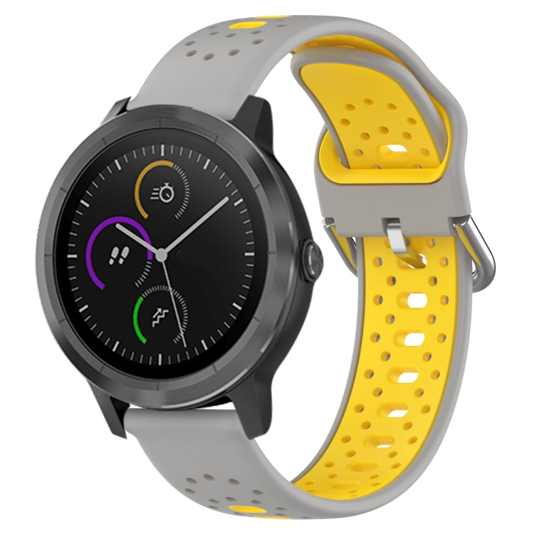 For Garmin Vivoactive3 20mm Breathable Two-Color Silicone Watch Band(Grey+Yellow) - Watch Bands by PMC TechLife | Online Shopping South Africa | PMC TechLife