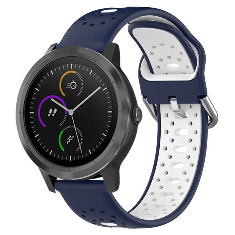 For Garmin Vivoactive3 20mm Breathable Two-Color Silicone Watch Band(Midnight Blue+White) - Watch Bands by PMC TechLife | Online Shopping South Africa | PMC TechLife