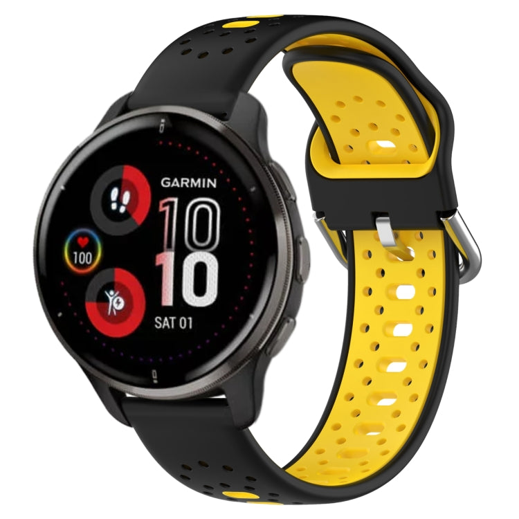 For Garmin Venu 2 Plus 20mm Breathable Two-Color Silicone Watch Band(Black+Yellow) - Watch Bands by PMC TechLife | Online Shopping South Africa | PMC TechLife
