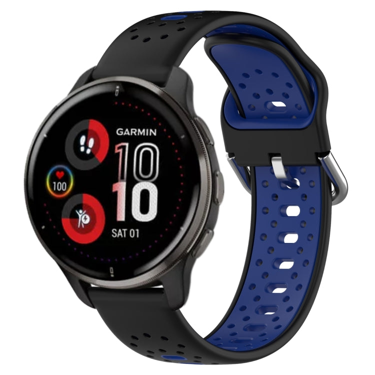 For Garmin Venu 2 Plus 20mm Breathable Two-Color Silicone Watch Band(Black+Blue) - Watch Bands by PMC TechLife | Online Shopping South Africa | PMC TechLife