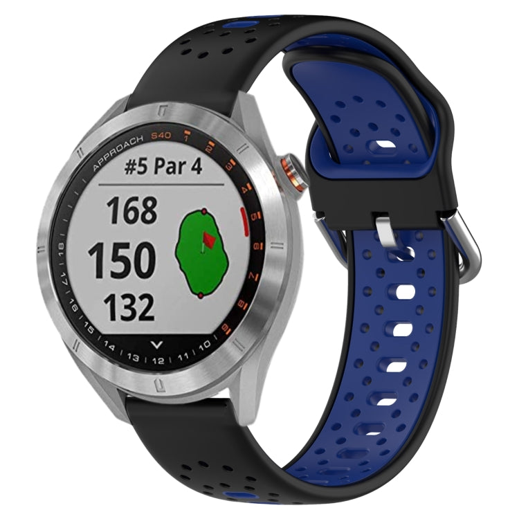 For Garmin Approach S40 20mm Breathable Two-Color Silicone Watch Band(Black+Blue) - Watch Bands by PMC TechLife | Online Shopping South Africa | PMC TechLife