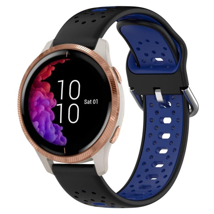 For Garmin Venu 20mm Breathable Two-Color Silicone Watch Band(Black+Blue) - Watch Bands by PMC TechLife | Online Shopping South Africa | PMC TechLife