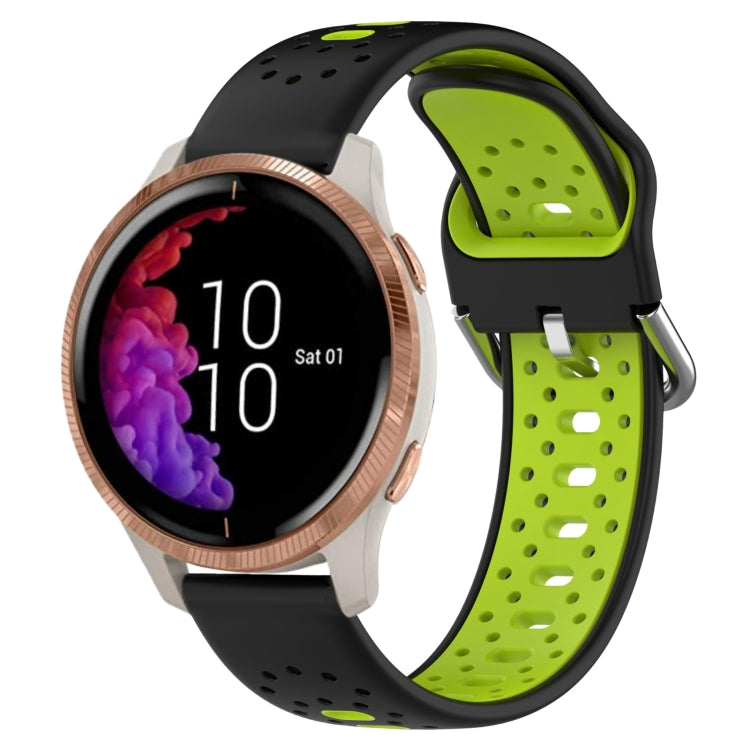 For Garmin Venu 20mm Breathable Two-Color Silicone Watch Band(Black+Lime Green) - Watch Bands by PMC TechLife | Online Shopping South Africa | PMC TechLife