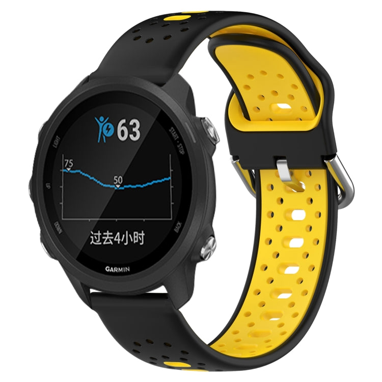For Garmin Forerunner 245 20mm Breathable Two-Color Silicone Watch Band(Black+Yellow) - Watch Bands by PMC TechLife | Online Shopping South Africa | PMC TechLife