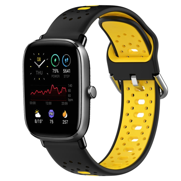 For Amazfit GTS 4 Mini 20mm Breathable Two-Color Silicone Watch Band(Black+Yellow) - Watch Bands by PMC TechLife | Online Shopping South Africa | PMC TechLife