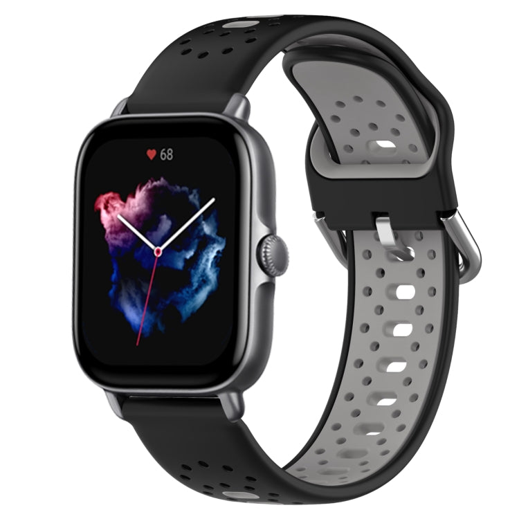 For Amazfit GTS 3 20mm Breathable Two-Color Silicone Watch Band(Black+Grey) - Watch Bands by PMC TechLife | Online Shopping South Africa | PMC TechLife
