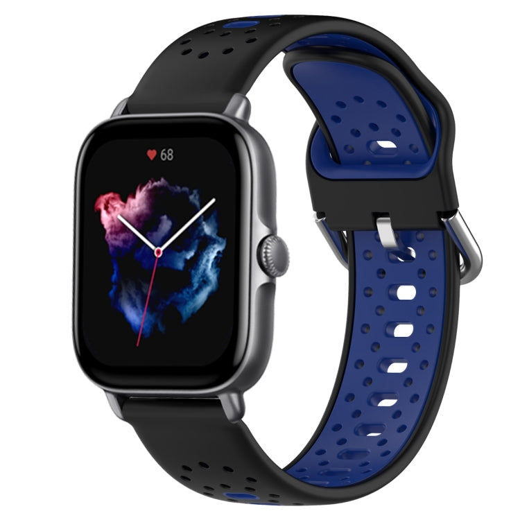 For Amazfit GTS 3 20mm Breathable Two-Color Silicone Watch Band(Black+Blue) - Watch Bands by PMC TechLife | Online Shopping South Africa | PMC TechLife