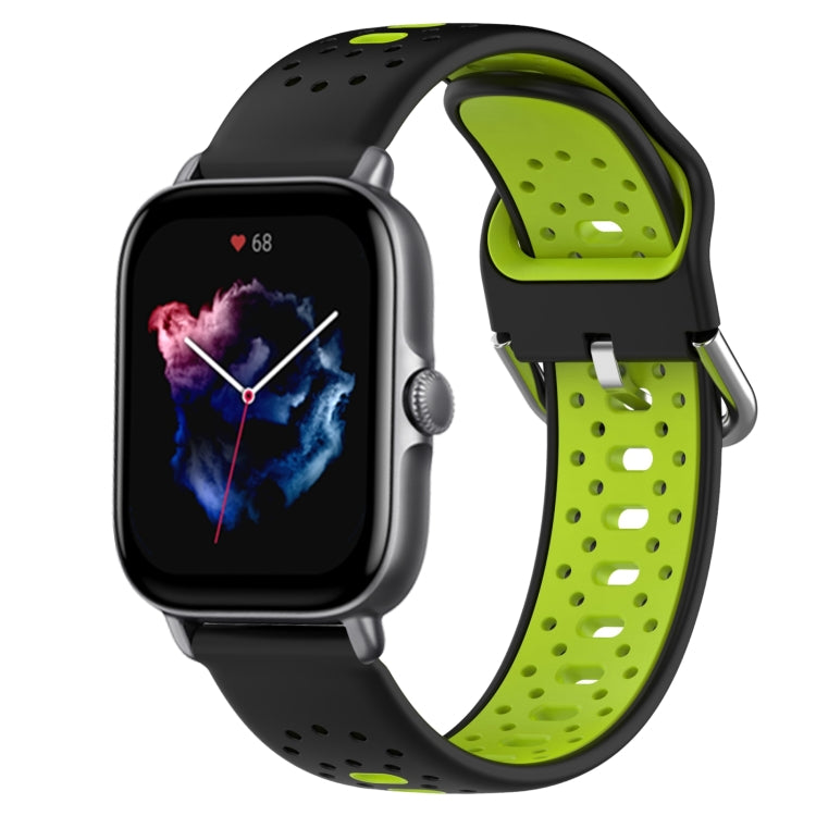 For Amazfit GTS 3 20mm Breathable Two-Color Silicone Watch Band(Black+Lime Green) - Watch Bands by PMC TechLife | Online Shopping South Africa | PMC TechLife