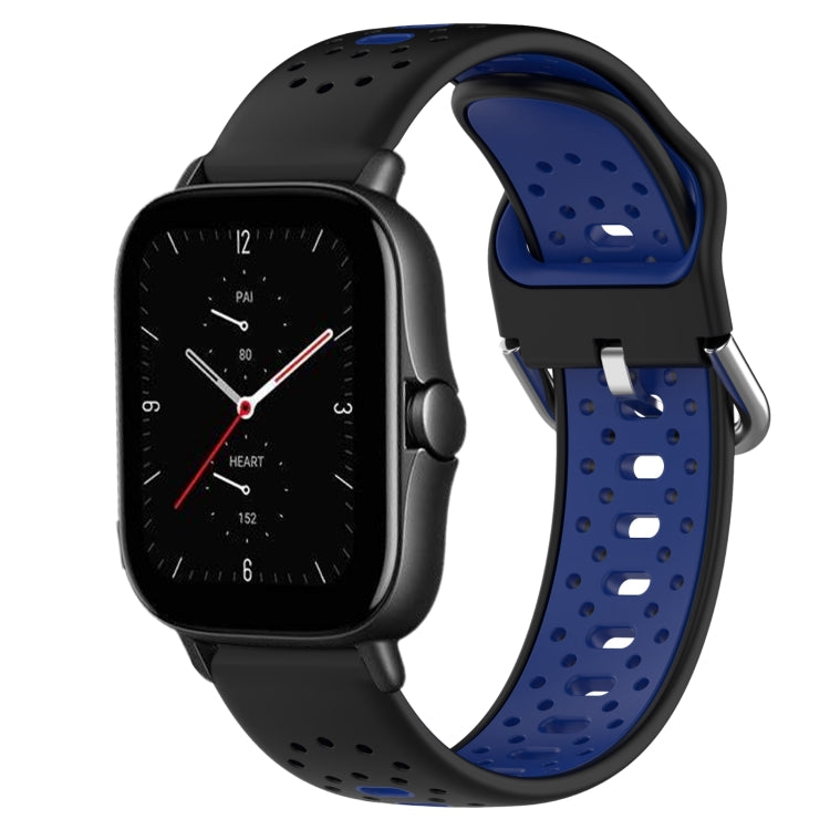For Amazfit GTS 2E 20mm Breathable Two-Color Silicone Watch Band(Black+Blue) - Watch Bands by PMC TechLife | Online Shopping South Africa | PMC TechLife