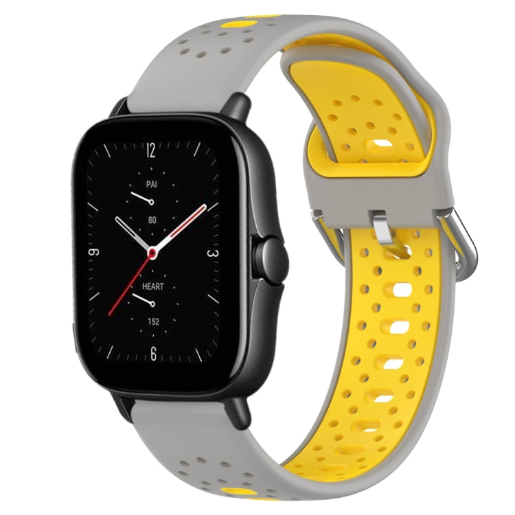 For Amazfit GTS 2E 20mm Breathable Two-Color Silicone Watch Band(Grey+Yellow) - Watch Bands by PMC TechLife | Online Shopping South Africa | PMC TechLife