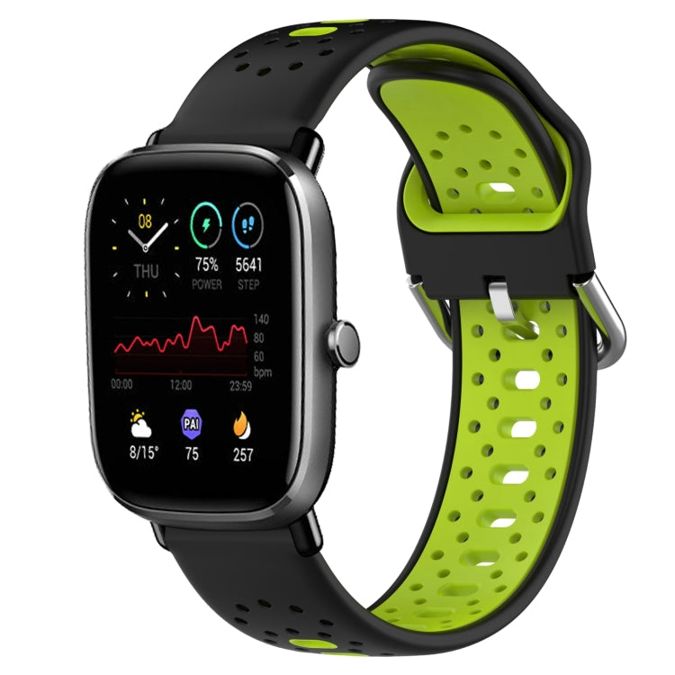 For Amazfit GTS 2 Mini 20mm Breathable Two-Color Silicone Watch Band(Black+Lime Green) - Watch Bands by PMC TechLife | Online Shopping South Africa | PMC TechLife