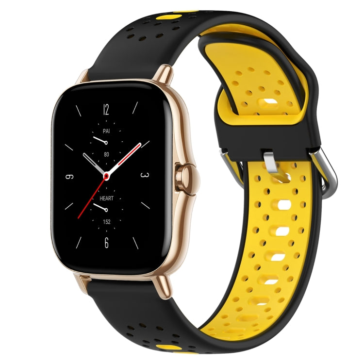 For Amazfit GTS 2 20mm Breathable Two-Color Silicone Watch Band(Black+Yellow) -  by PMC TechLife | Online Shopping South Africa | PMC TechLife