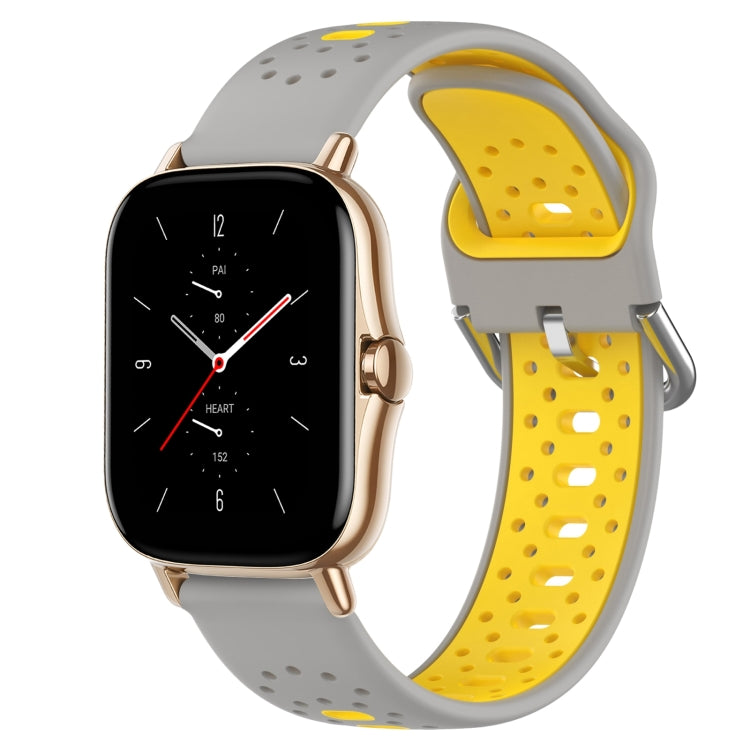 For Amazfit GTS 2 20mm Breathable Two-Color Silicone Watch Band(Grey+Yellow) - Watch Bands by PMC TechLife | Online Shopping South Africa | PMC TechLife