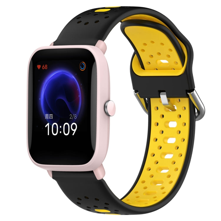 For Amazfit Pop Pro 20mm Breathable Two-Color Silicone Watch Band(Black+Yellow) - Watch Bands by PMC TechLife | Online Shopping South Africa | PMC TechLife