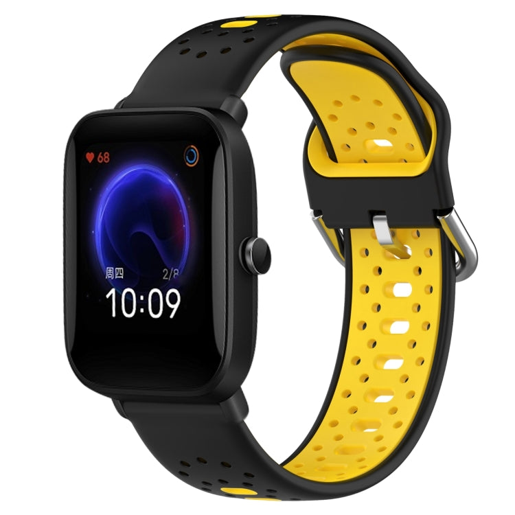 For Amazfit Pop 20mm Breathable Two-Color Silicone Watch Band(Black+Yellow) - Watch Bands by PMC TechLife | Online Shopping South Africa | PMC TechLife