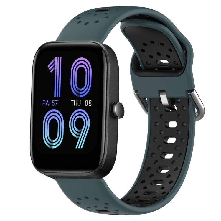 For Amazfit Bip3 20mm Breathable Two-Color Silicone Watch Band(Olive Green+Black) - Watch Bands by PMC TechLife | Online Shopping South Africa | PMC TechLife