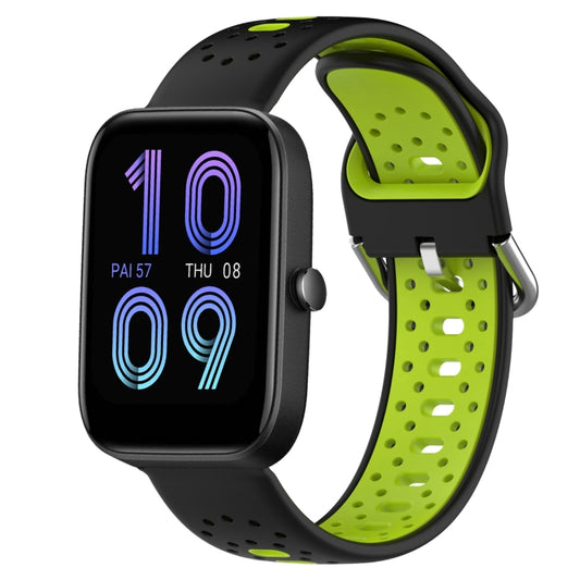 For Amazfit Bip3 20mm Breathable Two-Color Silicone Watch Band(Black+Lime Green) - Watch Bands by PMC Jewellery | Online Shopping South Africa | PMC Jewellery