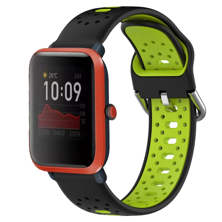 For Amazfit Bip 1S 20mm Breathable Two-Color Silicone Watch Band(Black+Lime Green) - Watch Bands by PMC TechLife | Online Shopping South Africa | PMC TechLife