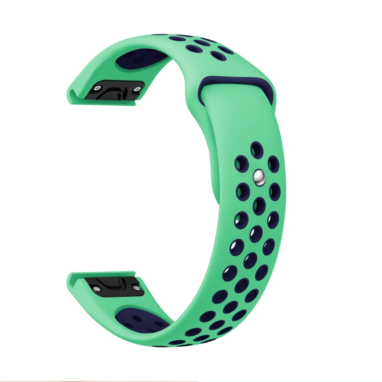 For Garmin Fenix 7 Solar 22mm Sports Breathable Silicone Watch Band(Mint Green+Midnight Blue) - Watch Bands by PMC Jewellery | Online Shopping South Africa | PMC Jewellery