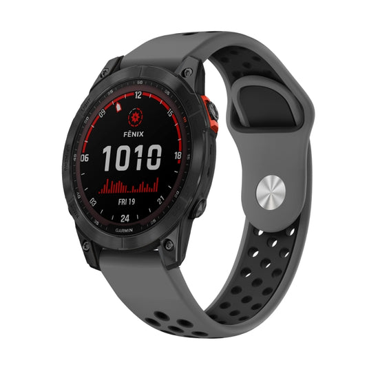 For Garmin Fenix 7 Solar 22mm Sports Breathable Silicone Watch Band(Grey+Black) - Watch Bands by PMC Jewellery | Online Shopping South Africa | PMC Jewellery