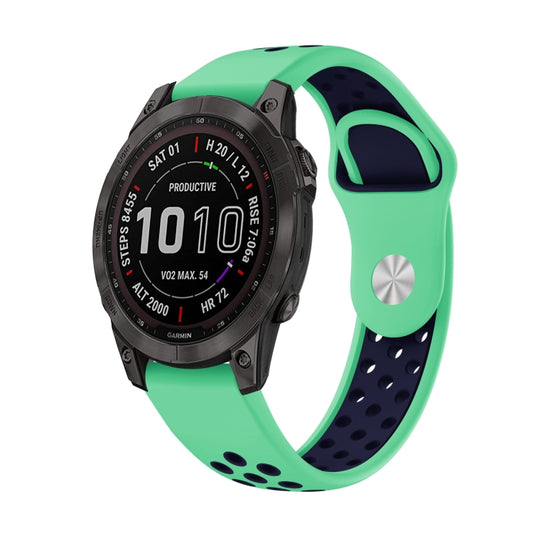 For Garmin Fenix 7 Sapphire Solar 22mm Sports Breathable Silicone Watch Band(Mint Green+Midnight Blue) - Watch Bands by PMC Jewellery | Online Shopping South Africa | PMC Jewellery