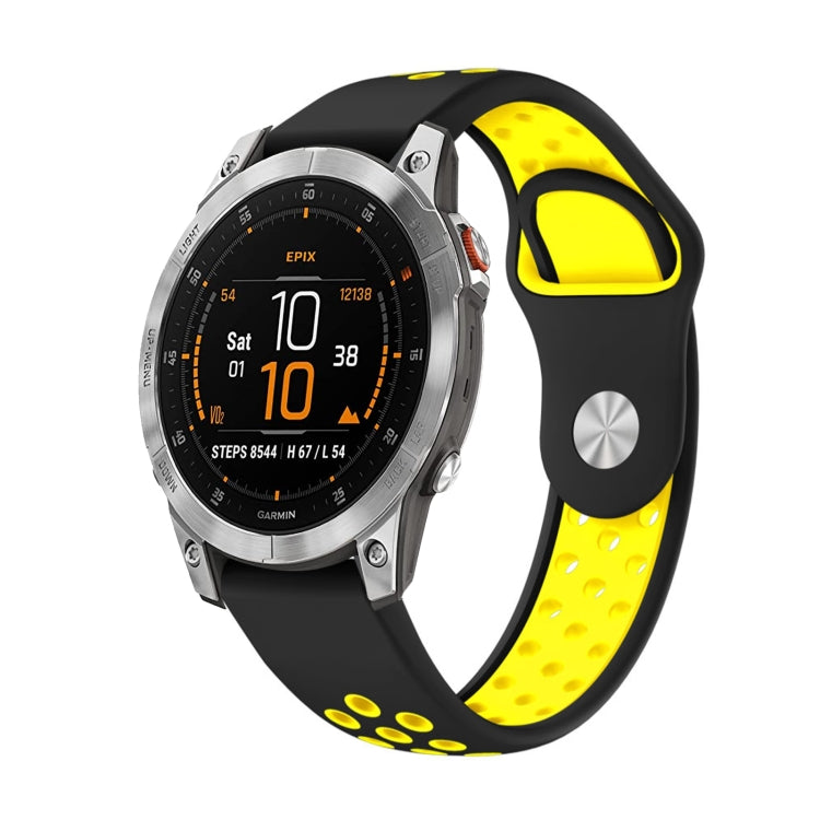 For Garmin EPIX Gen 2 22mm Sports Breathable Silicone Watch Band(Black+Yellow) -  by PMC Jewellery | Online Shopping South Africa | PMC Jewellery