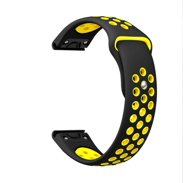 For Garmin Quatix 5 22mm Sports Breathable Silicone Watch Band(Black+Yellow) -  by PMC Jewellery | Online Shopping South Africa | PMC Jewellery