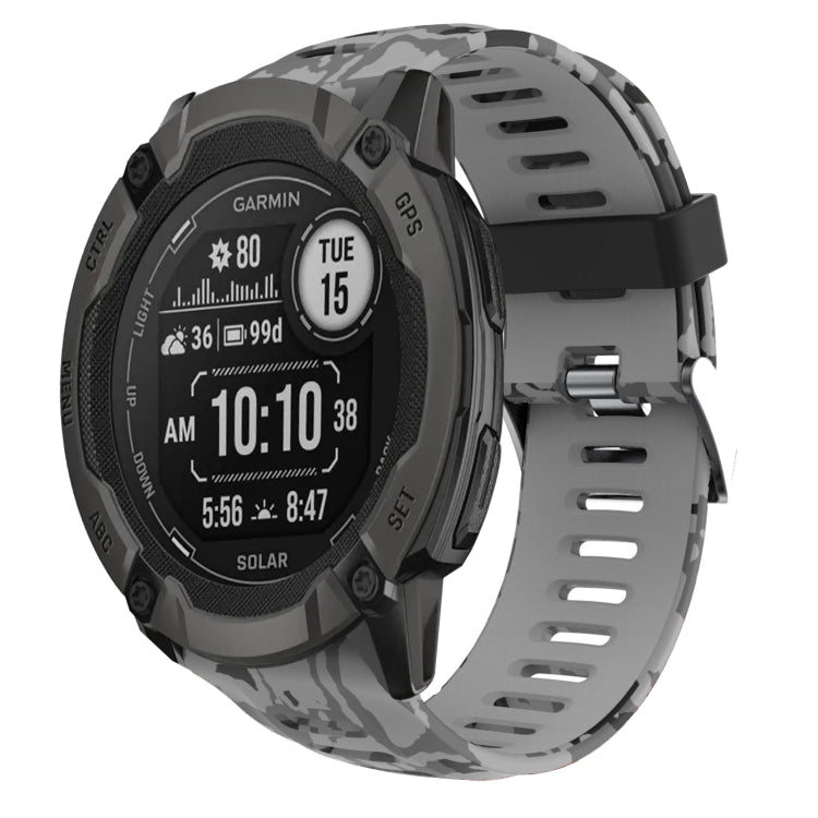 For Garmin Instinct 2X Solar 26mm Camouflage Printed Silicone Watch Band(Grey+Army Camouflage) -  by PMC TechLife | Online Shopping South Africa | PMC TechLife