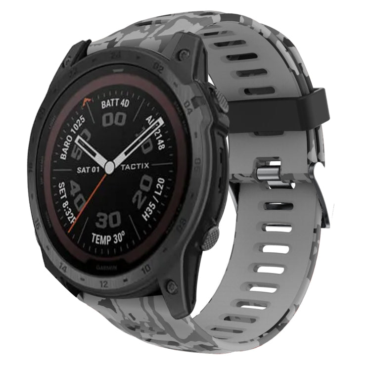 For Garmin Tactix 7 Pro 26mm Camouflage Printed Silicone Watch Band(Grey+Army Camouflage) -  by PMC TechLife | Online Shopping South Africa | PMC TechLife